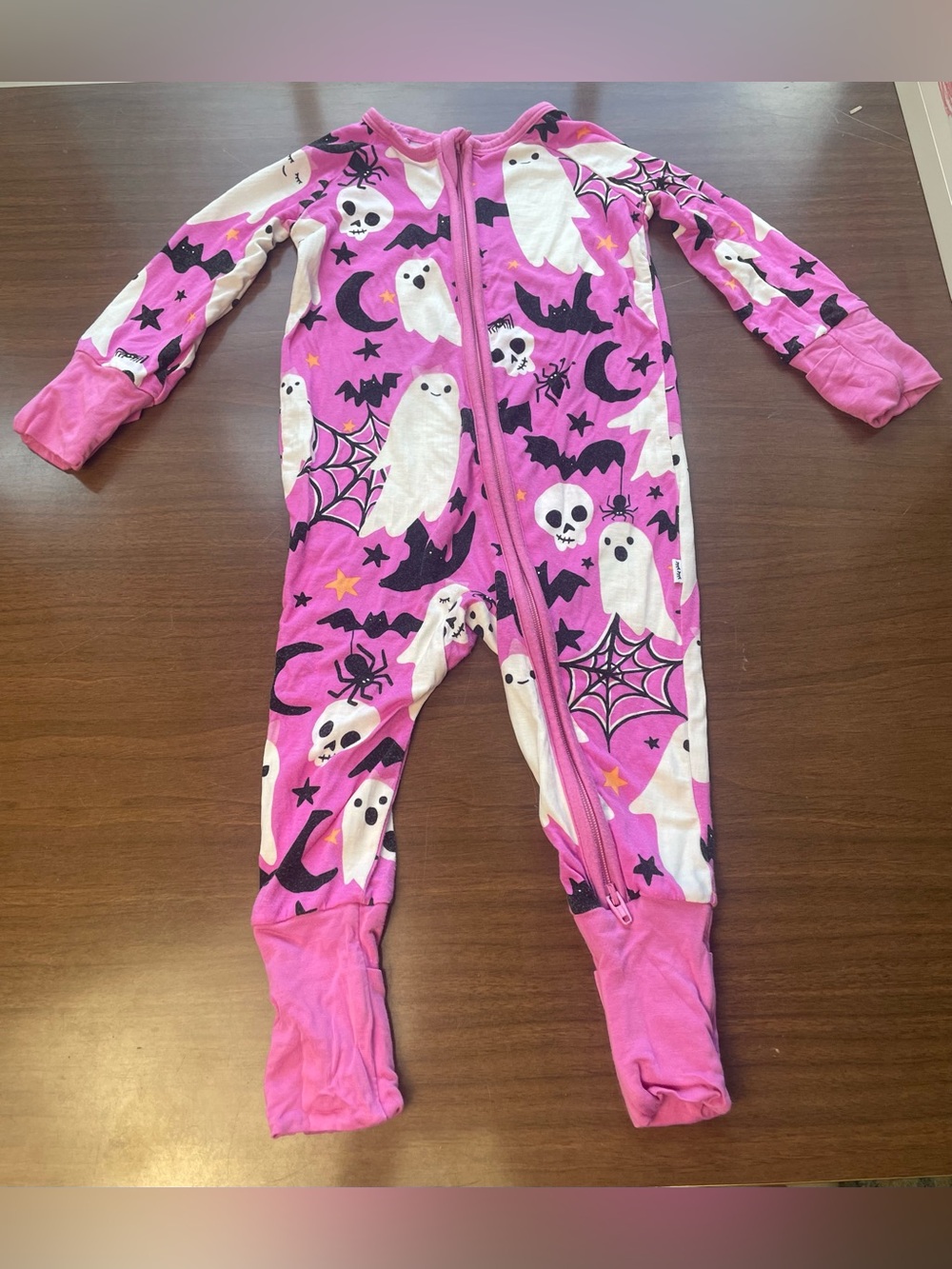 Little Sleepies Pink Ghost & Halloween Print Footie Pajamas